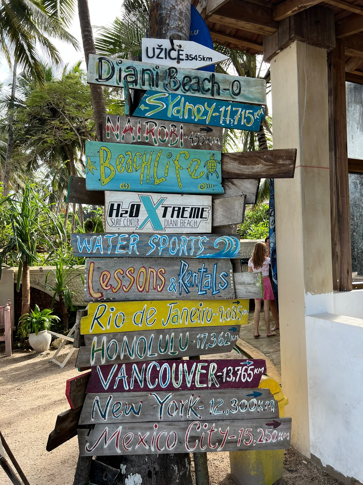 Destination signs beside a coastal path